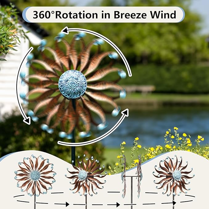 Wind Spinners Outdoor Metal Large with Stake- 84'' Wind Spinners for Yard and Garden - Windmill for Yard - Ideal Gift Metal Yard Art for Family, Friends, Garden Lovers (Willow Leaf)-Ruum Studio Home