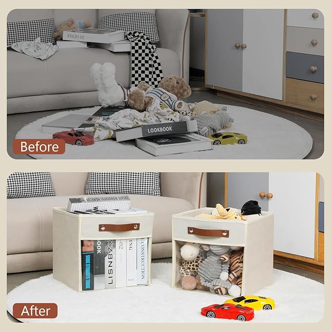 HNZIGE 11 x 11 Storage Cubes Bins for Storage Organizer,Shelf Fabric Storage Bin for Cube Organizer, Canvas Cloth Bin,Cubby Decorative Cube Organizer Bin for Cube Storage Blanket Home(Cream 6 PCS)-Ruum Studio Home