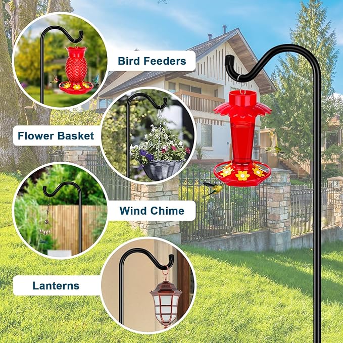 Gtongoko Tall Shepherds Hook for Outdoor, 108 Inch Bird Feeder Pole with 7 Prongs Base, 3/4 Inch Thick Heavy Duty Adjustable Garden Hook for Hanging Plant, Lantern, Hummingbird Feeder, 1 Pack-Ruum Studio Home