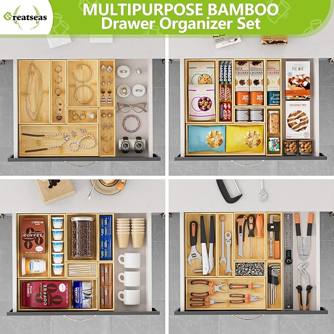 Silverware Bamboo Drawer Organizer Tray, 4 PCS Kitchen Drawer Organizer Storage for Utensil Cutlery, Bathroom, Office Desk, Makeup-Ruum Studio Home