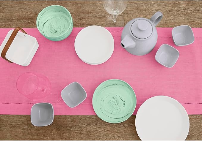 Solino Home Linen Flamingo Pink Table Runner 132 Inches Long - 100% Pure Linen Extra Long Table Runner 14 x 132 Inch for Halloween - Classic Hemstitch-Ruum Studio Home