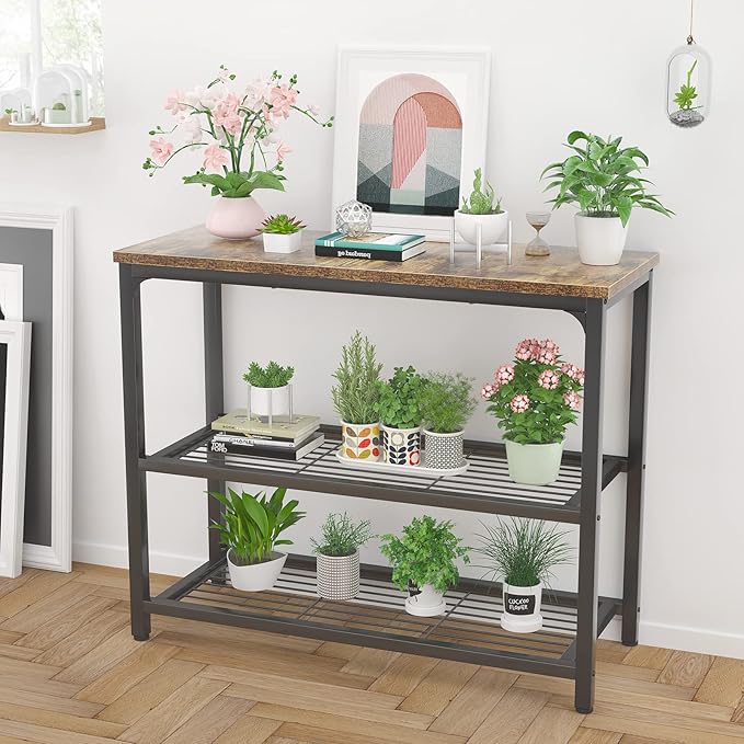 Ecoprsio Small Console Table, Sofa Table with Double Mesh Shelves, Industrial Entryway Table for Entryway, Hallway, Foyer, Front Hall, Sofa Couch, Living Room, Bar, Kitchen, 32 Inch, Rustic-Ruum Studio Home
