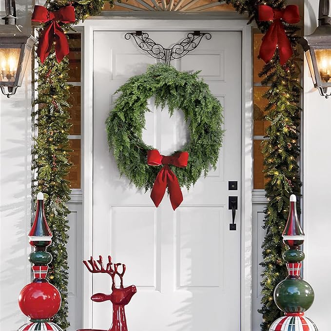 2 Pcs Christmas Norfolk Pine Garlands, 6 Ft Double Color Real Touch Artificial Cedar Garland, Faux Pine Cypress Greenery Garland Ornaments for Mantle Fireplace Table Indoor Outdoor Xmas Decoration-Ruum Studio Home