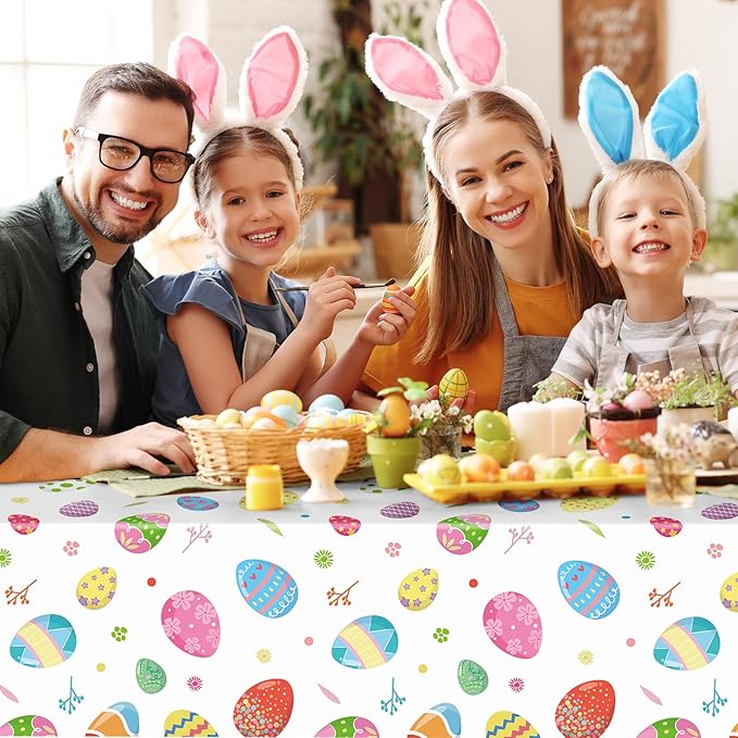 2 Pack Easter Tablecloth - Colorful Easter Eggs Table Cloth, Plastic Disposable Rectangle Spring Easters Egg Table Cover for Easters Tables Decorations and Party Supplies Decor Favors, 108 x 54 Inch-Ruum Studio Home