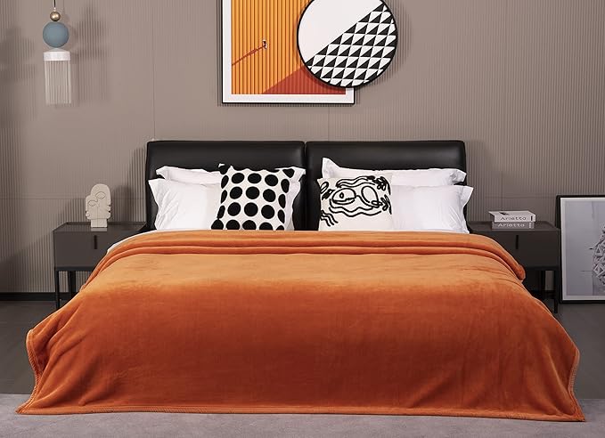 Mellowdy Extra Thick Hearty Plush Flannel Blanket (Burnt Orange, 60x80) - 500GSM Twin Size Warm Blanket for Winter, Fall | Soft, Fluffy, Cuddly, Perfect for Bed, Oversized Throw for Couch, Sofa-Ruum Studio Home