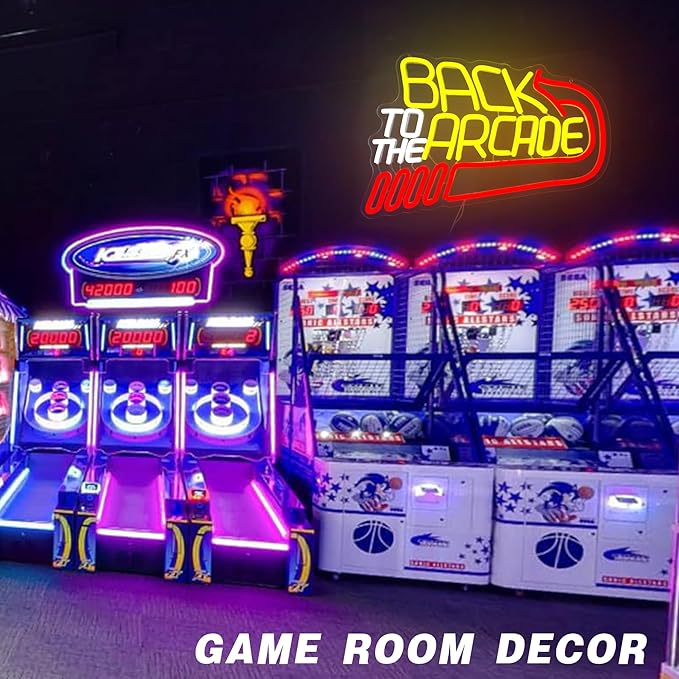 Retro Arcade Neon Sign Large Back to the Arcade Neon Light Dimmable Gamer Neon Signs for Wall Decor USB Powered Vintage Gaming Signs for Bar Game Room Man Cave(15.7 * 10.7inch)-Ruum Studio Home