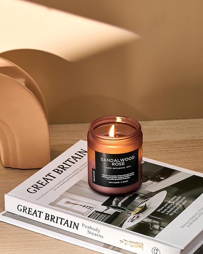 M&SENSE Sandalwood Rose Scented Candle 7.05oz 50 Hours Long Lasting Burn Natural Soy Wax Strong Scented Candle for Home, 2 Wick Home Fragrance Slow Burning Housewarming Gifts for Men Women-Ruum Studio Home