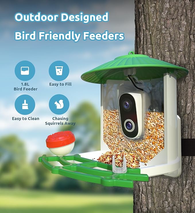 Bird Feeder with Camera, 2K HD AI Smart Identify BirdSpecies Video Camera with Solar Panel Outdoors Birdhouse with Cam, Instant Arrival Alerts, Capture BirdVideo Ideal Present for Bird Lover-Ruum Studio Home