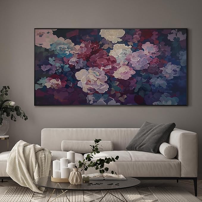 SIGNWIN 24"x46" Extra Large Framed Wall Art Bold Peony Bloom in Colorful Impressionist Style, Lush Floral for Home Living Room Bedroom Decor (Frame Assembly Required)-Ruum Studio Home