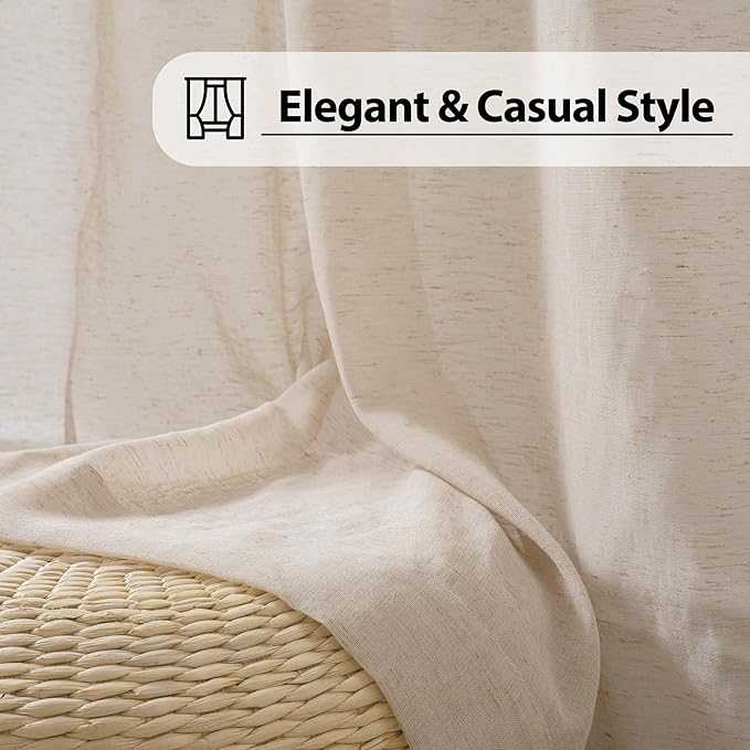 FMFUNCTEX Linen Sheer Curtains for Bedroom, Taupe Curtains 63 Inch Length for Living Room, Brown Farmhouse French Flax Blend Window Draperies, Rod Pocket 2 Panels Set-Ruum Studio Home