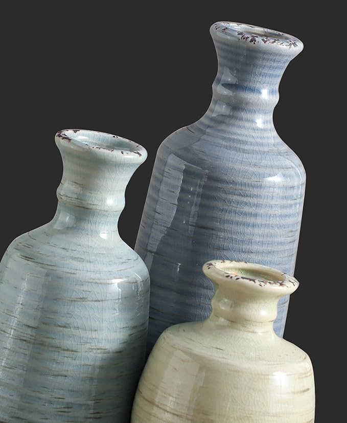 Ceramic Vase Set of 3, Rustic Neutral Vases Home Decor Farmhouse Decorative Flower Vase Modern Boho Pampass Vases for Table Mantel Entryway Shelf Living Room Kitchen Bathroom - Multicolor-Ruum Studio Home
