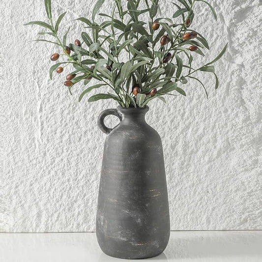 Ceramic Rustic Farmhouse Vase, 12.8" Large Rustic Black Pottery Vases Home Decor Decorative Boho Pampas Vase for Home Decor Table Living Room Decoration Shelf Mantel Enryway Kitchen-Ruum Studio Home