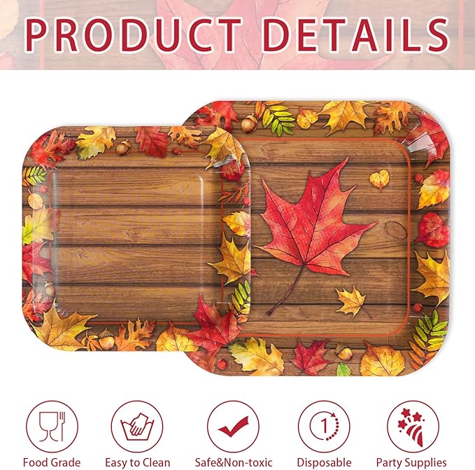 200Pcs Fall Party Decorations Watercolor Autumn Maple Leaves Paper Plates and Napkins Thanksgiving Wooden Grain Tableware Sets for Holiday Harvest Birthday Wedding Dinner Party Supplies Serves 50-Ruum Studio Home