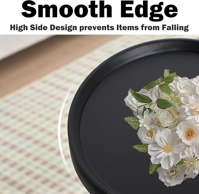 Small Round Side Table, 2-Tier Mid Century Modern Side Table, Round End Table Small Side Table for Living Room, Metal Frames, Black-Ruum Studio Home