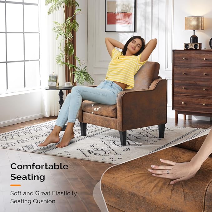 VINGLI Accent Chair for Living Room Chairs Rustic Reading Chair for Bedroom Scooped Arm Chair Mid Century Modern Accent Chairs Upholstered Comfy Chair for Apartment, Waiting Room-Ruum Studio Home