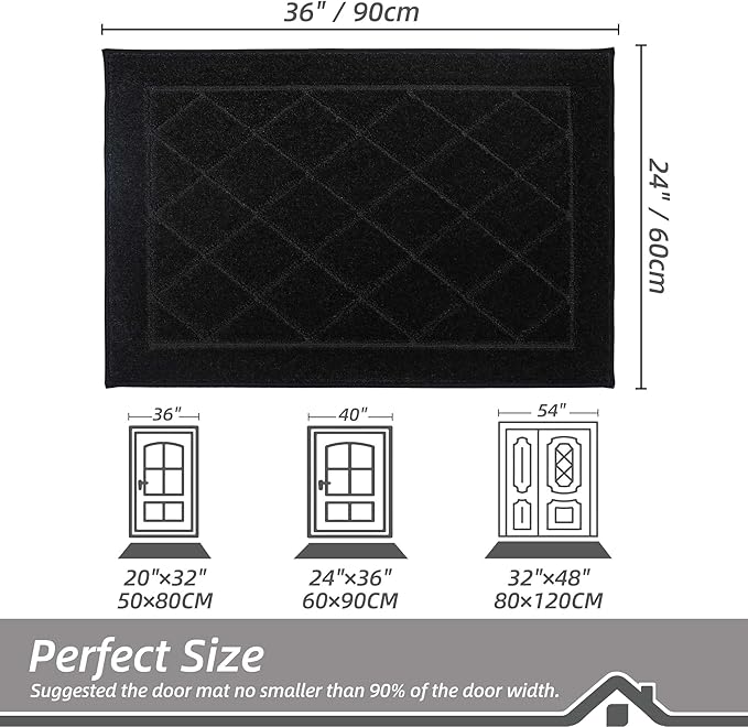 BEQHAUSE Dirt Trapper Door Mat 24" x 36", Doormat Non-Slip Entryway Rugs Washable, Dog Door Mat Stain Resistant and Absorbent Welcome Floor Mat for Front Back Door, Muddy Wet Shoes & Paws, Black-Ruum Studio Home