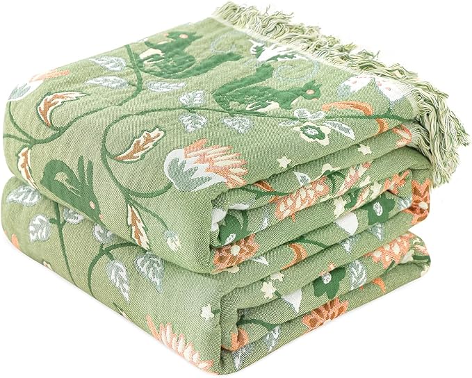 MSGKV Boho Throw Blanket for Couch and Sofa Cotton Blankets for Living Room Bedroom Reversable Florals and Animals Throw 60"x80" Breathable Cozy Blankets-Ruum Studio Home