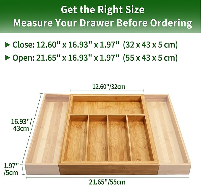 VaeFae Premium Bamboo Drawer Organizer, Expandable Silverware Drawer Organizer, Cutlery Tray with Dividers for Kitchen Utensils (Natural, Large)-Ruum Studio Home