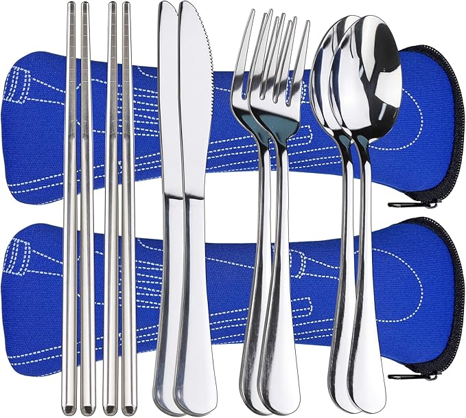 10PCS Portable Silverware Set with Case, Lengnoyp Travel Camping Utensils Set, Premium Stainless Steel Travel Cutlery Set, Reusable Safe Flatware Sets for Lunch Box/Workplace/Students, Silver-Ruum Studio Home
