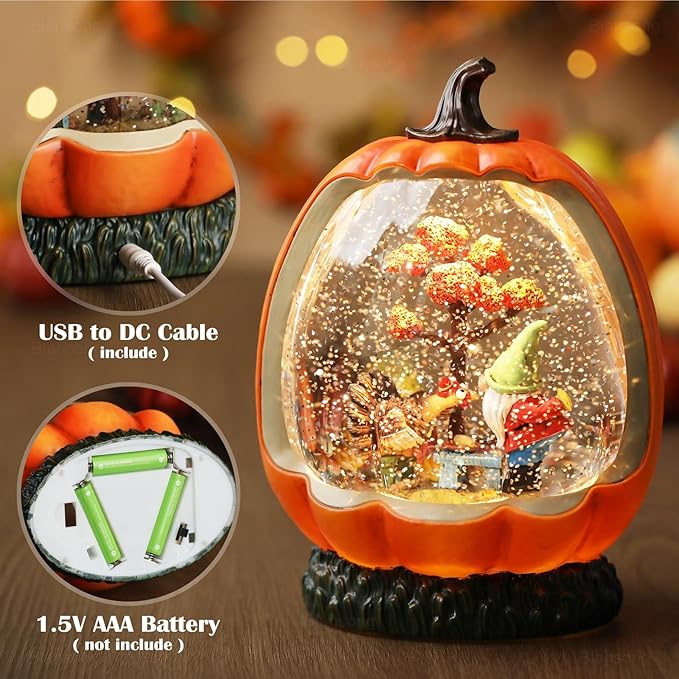 Fall Snow Globe Pumpkin Fall Decorations for Home Gnome Turkey Swirling Glitter Timer Thanksgiving Gift Autumn Harvest Fall Decor-Ruum Studio Home