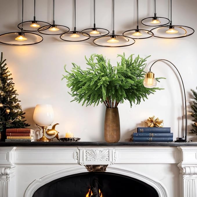 12Pcs Artificial Norfolk Pine Branches 24" Plastic Christmas Plants Decor Faux Greenery Stems Pine Picks Outdoor Faux Plants UV Resistant for Xmas Indoor, Front Porch Home Décor (12, 24inch)-Ruum Studio Home