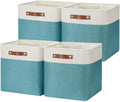 DULLEMELO Storage Bins for Organizing,Closet Storage Baskets for Gift Empty,Large Linen Canvas Storage Bins with Handles for Home Office Toys Shelves(White&Teal, 13 inch Cube)-Ruum Studio Home