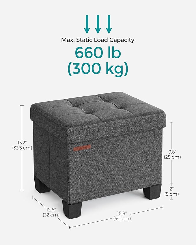 SONGMICS Storage Ottoman, Small Ottoman Foot Rest with Legs, 12.6 x 15.8 x 13.2 Inches Foot Stool, Load up to 660 lb, for Living Room, Bedroom, Dorm, Slate Gray ULSF012G01-Ruum Studio Home
