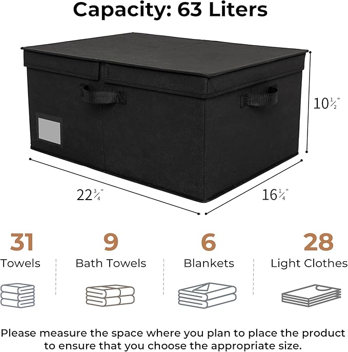GRANNY SAYS Fabric Storage Bin with Lid, Linen Closet Organizers and Storage Baskets, Large Storage Box, Clothes Bins for Closet Organizing, Jumbo, Black, 1-Pack-Ruum Studio Home