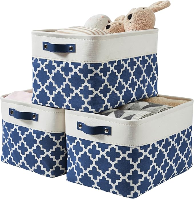 DECOMOMO Blue Storage Bins Fabric Storage Baskets for Shelves, Linen Closet Organization Toys Nursery (Blue Patterns, Large - 3 Pack)-Ruum Studio Home