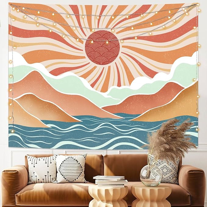 Lunerfex Boho Sun Tapestry Sunset Wall Tapestry, Mountain Tapestries for Bedroom 80s Tapestries Wall Hanging for Bedroom Living Room Decor Boho-2 70"x90"-Ruum Studio Home