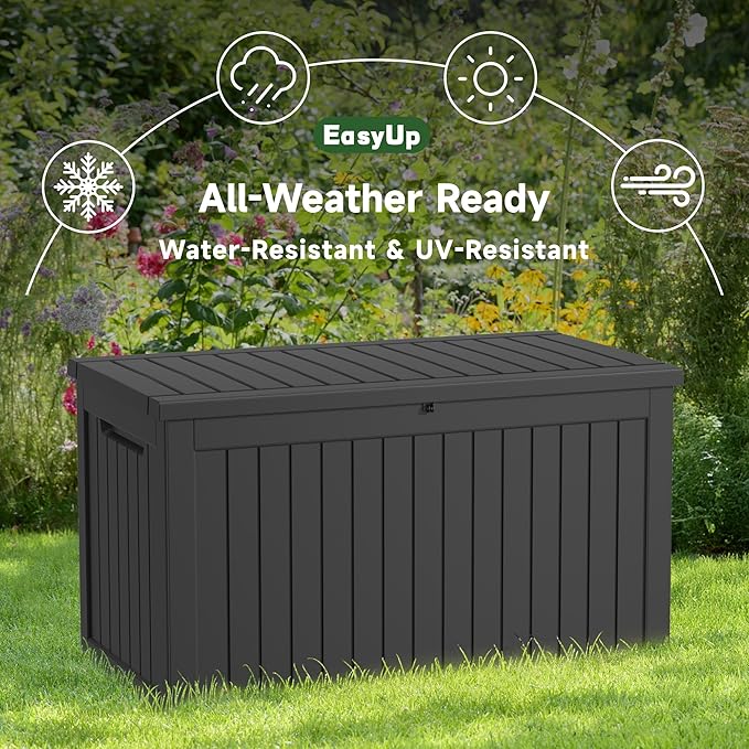 260 Gallon Outdoor Storage Box Waterproof, UV Resistant Resin Deck Box with Hydraulic Rod, Lockable Design and Enhanced Durability for Patio, Garden, and Poolside Use-Ruum Studio Home