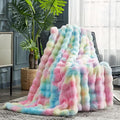 Cozy Bliss Faux Fur Throw Blanket for Couch, Fuzzy Soft Plush Thick Bubble Blanket for Sofa Bedroom Living Room,50 * 60 Inches Tie-dye Rainbow-Ruum Studio Home