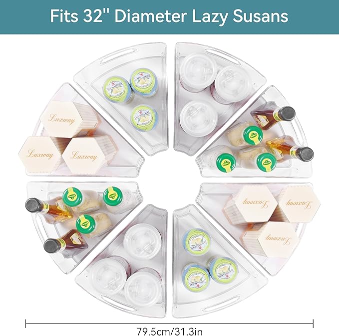 Oubonun Lazy Susan Organizers Set of 8, 12.8’’ x 11.7’’ x 4’’ Plastic Transparent Kitchen Cabinet Storage Bins with Handle, 4" Deep Container, 1/8 Wedge - Food Safe, without BPA-Ruum Studio Home