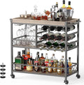 Gizoon Rolling Bar Cart, a Versatile Beverage Cart with a Removable Tray, 12-Bottle Wine Rack, and Glass Holder, The Bar Cart is Perfect for Kitchen, Dining Room, or Outdoor Use (Gray)-Ruum Studio Home