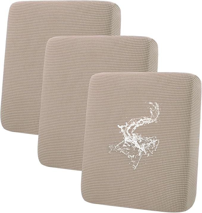 hyha Waterproof Couch Cushion Covers for Pets, Non Slip Sofa Seat Cover for Dogs Washable, Soft Thick Stretch Jacquard Fabric, Sofa Slipcovers with Elastic Bottom (3 Pieces, Taupe)-Ruum Studio Home