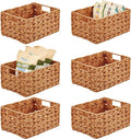 mDesign Woven Farmhouse Kitchen Pantry Food Storage Organizer Basket Bin Box - Container Organization for Cabinets, Cupboards, Shelves, Countertops - Store Potatoes, Onions, Fruit, 6 Pack, Camel Brown-Ruum Studio Home