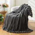 NEWCOSPLAY Super Soft Throw Blanket Grey Premium Silky Flannel Fleece 3D Ribbed Jacquard Lightweight Bed Blanket All Season Use (Grey Ribbed, Throw(50"x60"))-Ruum Studio Home
