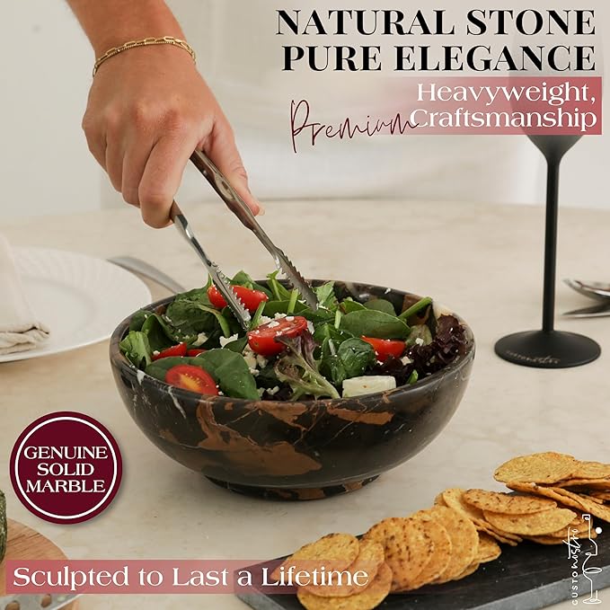 Gusto Nostro 8" Luxury Black Marble Decorative Bowl for Coffee Table - Elegant Decorative Fruit Bowl for Kitchen Counter - Heavy Stone Entryway Catch All for Keys, Potpourri Holder Centerpiece, Medium-Ruum Studio Home