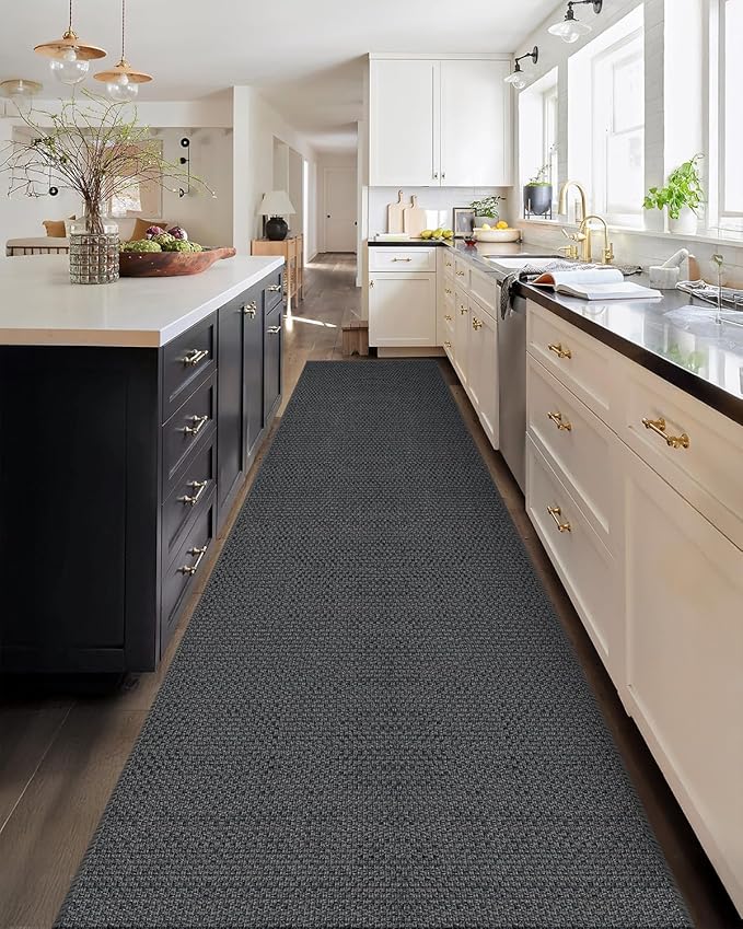 Color&Geometry Door Mat 3'x10' Runner Rug with Rubber Backing, Non Slip Washable Hallway Rug, Carpet Runners for Hallway Living Room Bedroom, Grey (Rolled-up NO Creases)-Ruum Studio Home