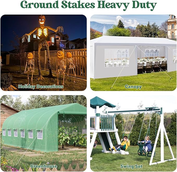 12 inches 12-Pack Trampoline Stakes Anchors High Wind Stake Heavy Duty U Hooks for Ground Lawn Garden Yard Stakes for Decorations Swing Set Shed-Ruum Studio Home