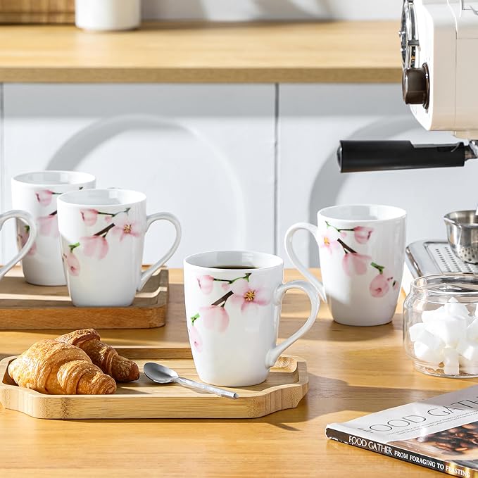 VEWEET Coffee Mugs Set of 6, 11 OZ Coffee Cups Set with Handle, Floral Mug Sets Ceramic Cup Set for Kitchen, Microwave & Dishwasher Safe, Series ANNIE-Ruum Studio Home