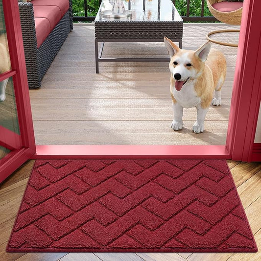 hicorfe Front Door Mat Outside Entrance,20"x31.5" Absorbent Muddy Dirt Resist Welcome Door Mats Outdoor Indoor,Stain and Fade Resistant,Non Slip Backing Entry Mat Doormat for Entryway(Red)-Ruum Studio Home