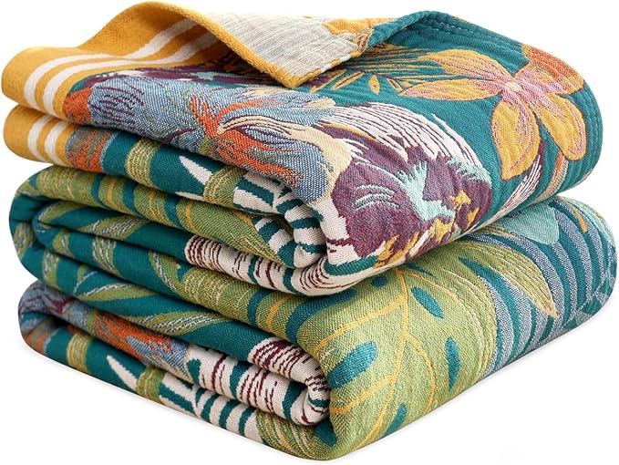 MSGKV Cotton Bed Blanket for Couch and Sofa Blankets for Living Room Bedroom Reversable Florals Throw 80"x90" Breathable Cozy Boho Blankets-Ruum Studio Home