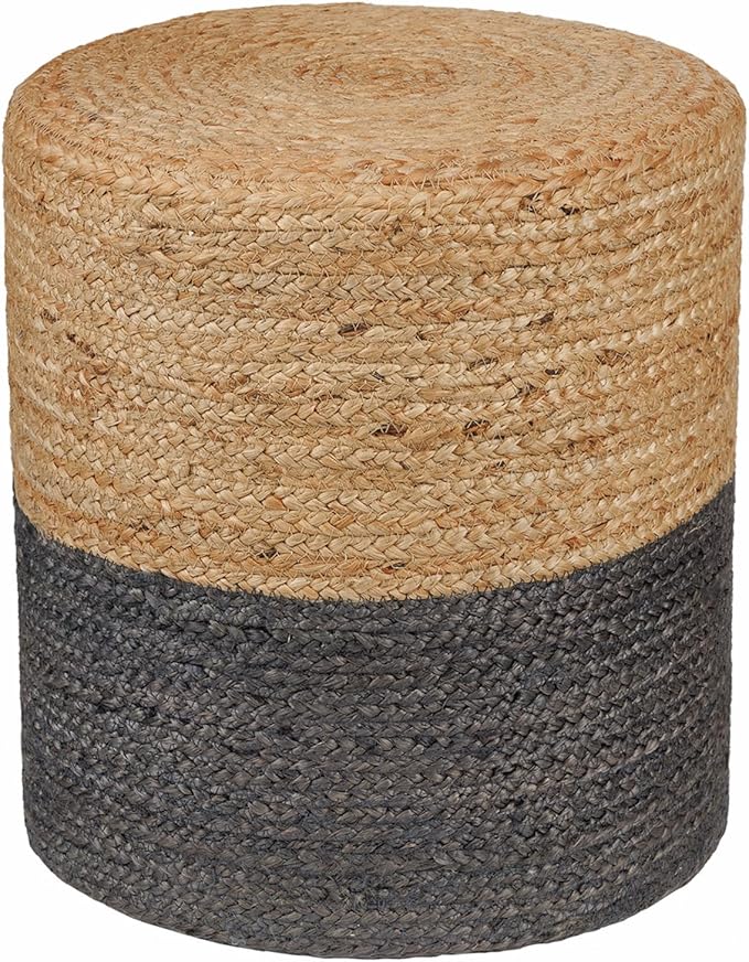 REDEARTH · Cylindrical Pouf Foot Stool Ottoman - Jute Braided Pouffe Poof Accent Sitting Footrest for The Living Room, Bedroom, Nursery, Patio, Lounge & Other Rooms (14.5”x14.5”x16”; Natural Gray)-Ruum Studio Home