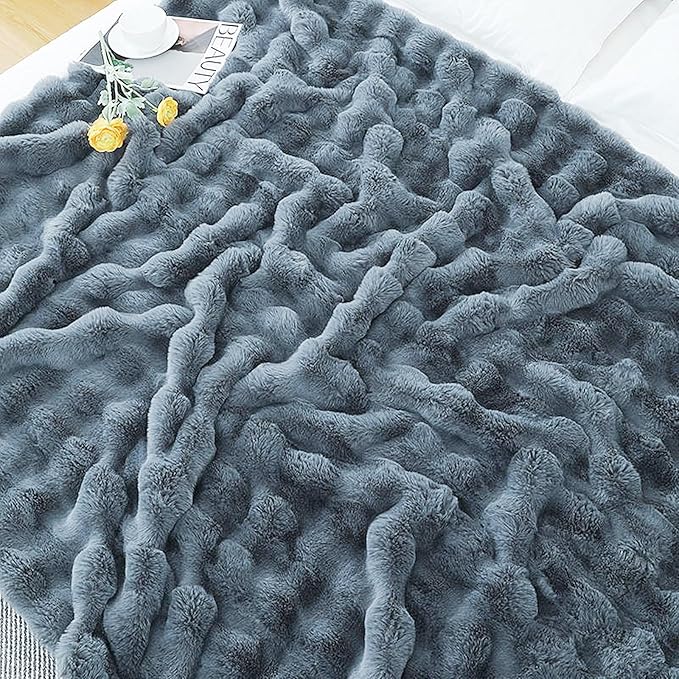 UKELER Soft Faux Fur Throw Blanket 50''x60'' Solid Reversible Shaggy Blanket Plush Thick Fluffy Blankets Throws for Bed, Couch, Sofa, Office, Camping Dark Grey-Ruum Studio Home