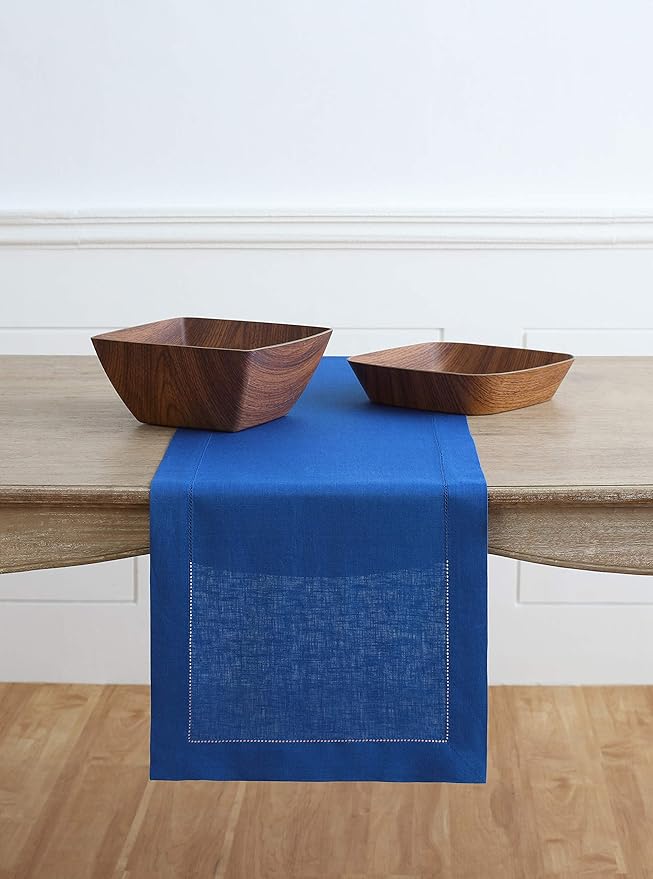 Solino Home Linen Royal Blue Table Runner 156 Inches Long - 100% Pure Linen Extra Long Table Runner 14 x 156 Inch - Classic Hemstitch-Ruum Studio Home