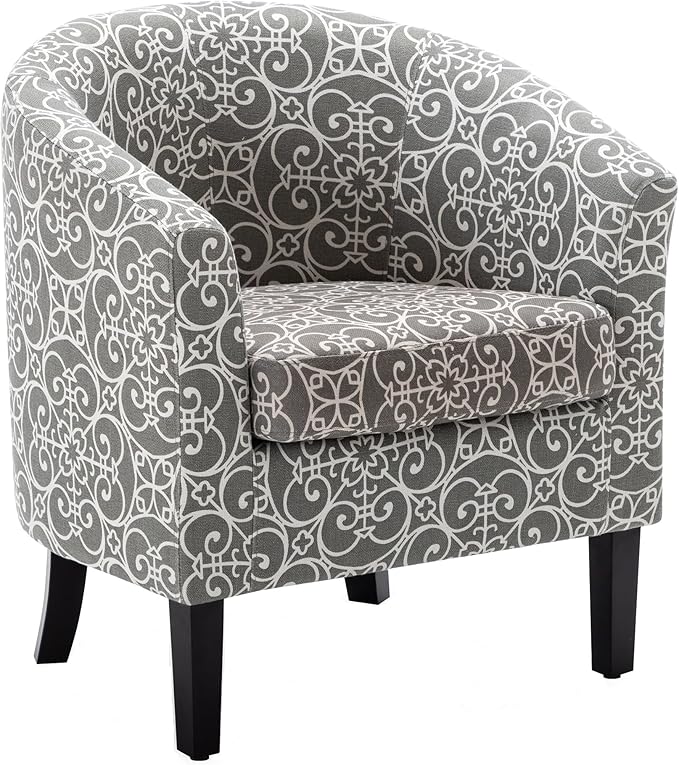 BELLEZE Accent Barrel Chair, Linen Round Chair Club Tub Sofa Corner Chair with Flared Legs and Cozy Soft Padding for Living Room Bedroom Waiting Room - White & Gray-Ruum Studio Home