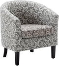 BELLEZE Accent Barrel Chair, Linen Round Chair Club Tub Sofa Corner Chair with Flared Legs and Cozy Soft Padding for Living Room Bedroom Waiting Room - White & Gray-Ruum Studio Home
