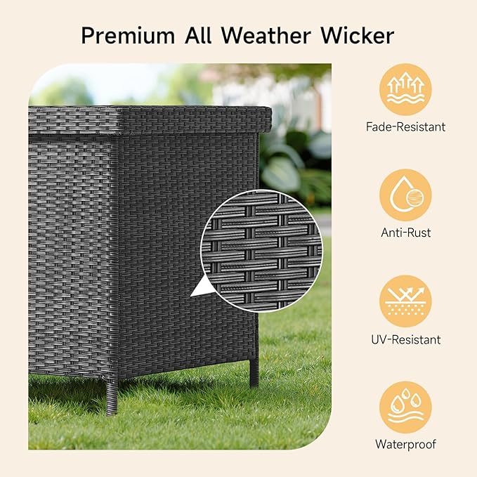 158 Gallon XL Deck Box with Lid, All Weather Wicker Outdoor Storage Box Waterproof, Large Outdoor Patio Storage Bin for Cushions, Garden Tools, Gears, Pool Accessories, Black-Ruum Studio Home