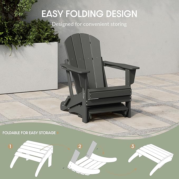 WestinTrends Outdoor Ottoman, Patio Adirondack Ottoman Foot Rest, All Weather Poly Lumber Folding Foot Stool for Adirondack Chair, Widely Used for Outside Porch Pool Lawn Backyard, Gray-Ruum Studio Home